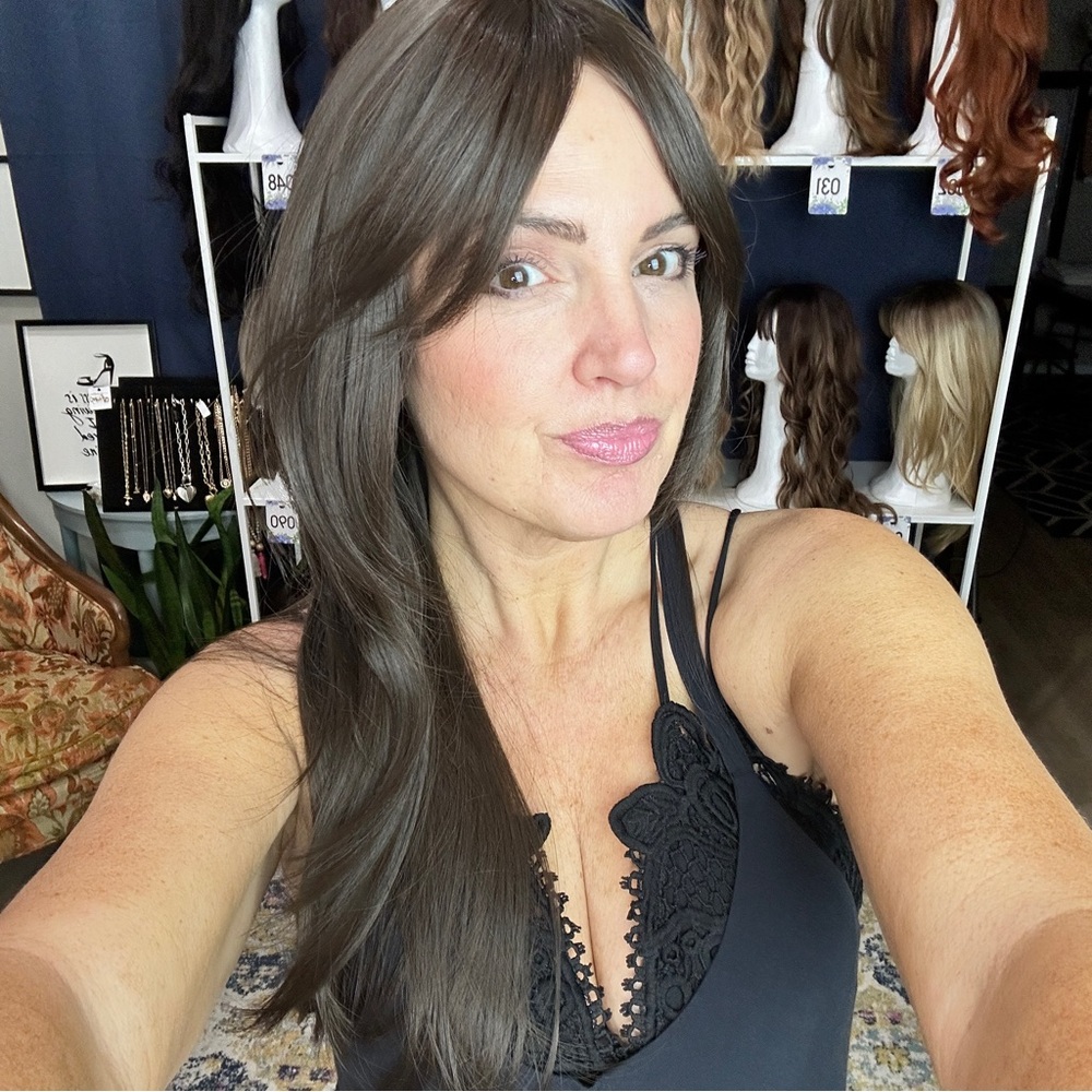 123 Black/Brown 24” Straight bangs layered wig